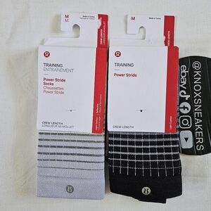 TWO PAIRS Lululemon Power Stride Crew Socks Black Women's Size Medium 6.5-8.5